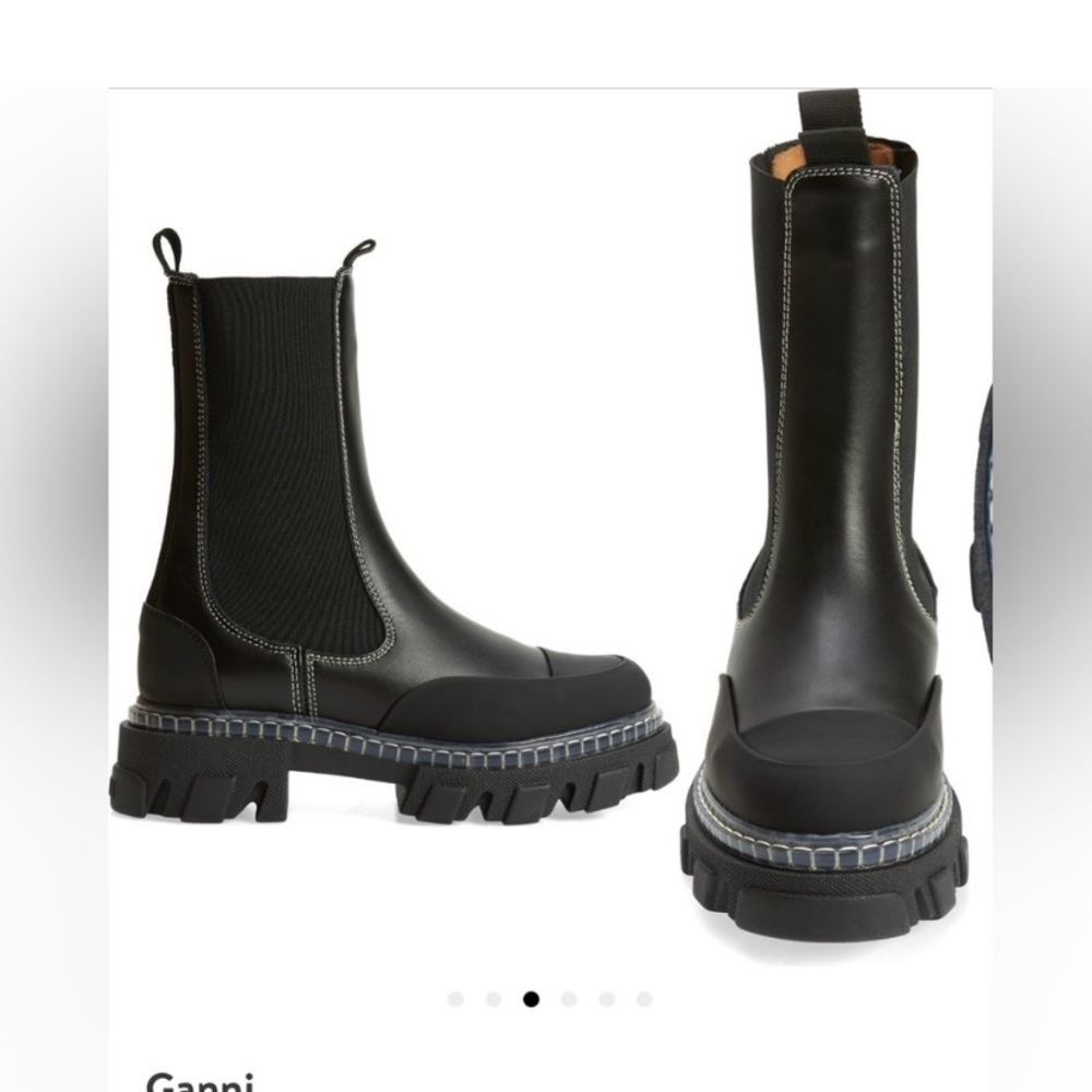GANNI Cleated Mid Chelsea Boot Chunky Platform Leather Stretch Contrast Stitch